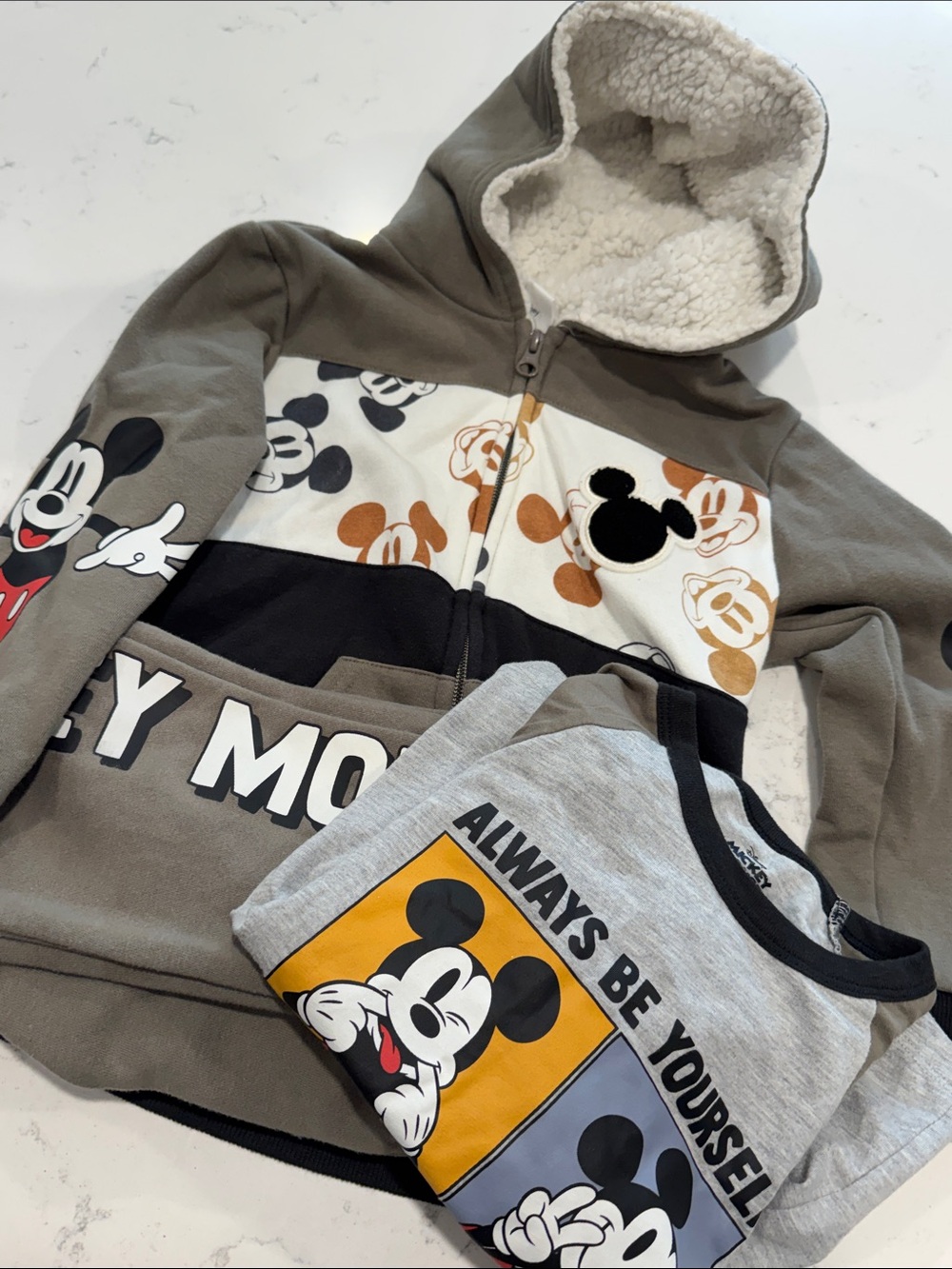 Kids Mickey Mouse Sherpa-Lined Hoodie & Tee Set - Gray Disney